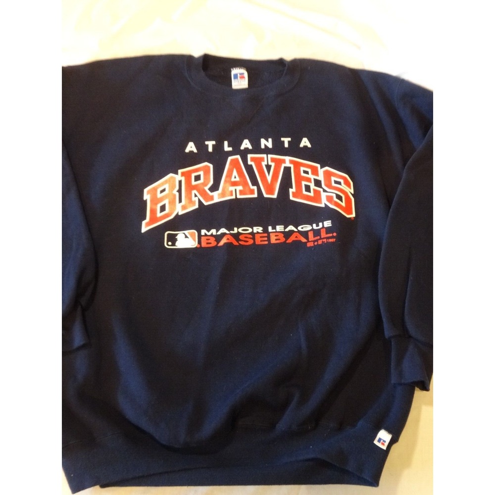 Vtg 90's Russell Athletic MLB Atlanta BRAVES Baseball Navy USA Sweatshirt XXL